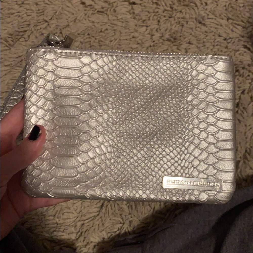 silver fake snake skin pattern wristlet